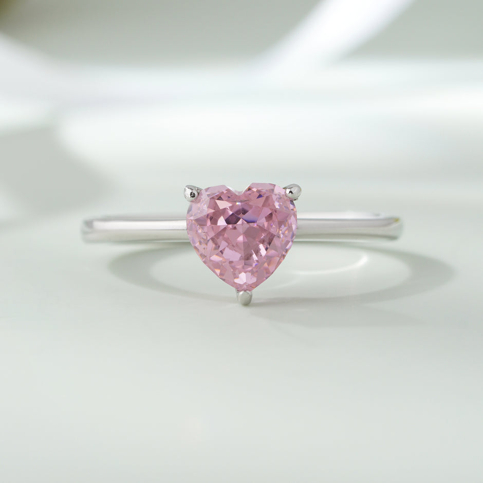 Pink Heart Stone Solitaire Ring
