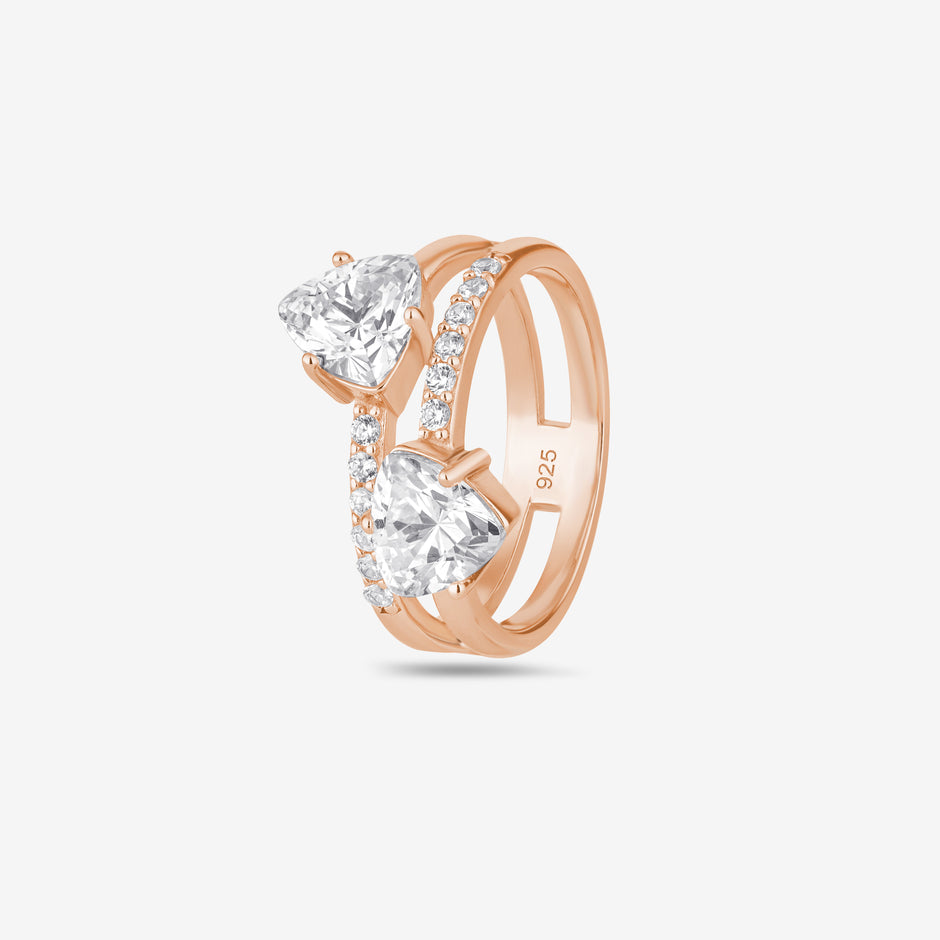 Dual Heart Diamond Rose Gold Ring