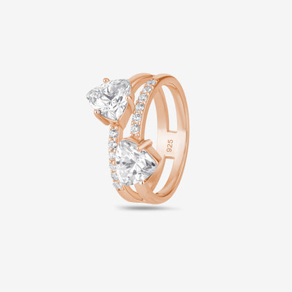Dual Heart Diamond Rose Gold Ring