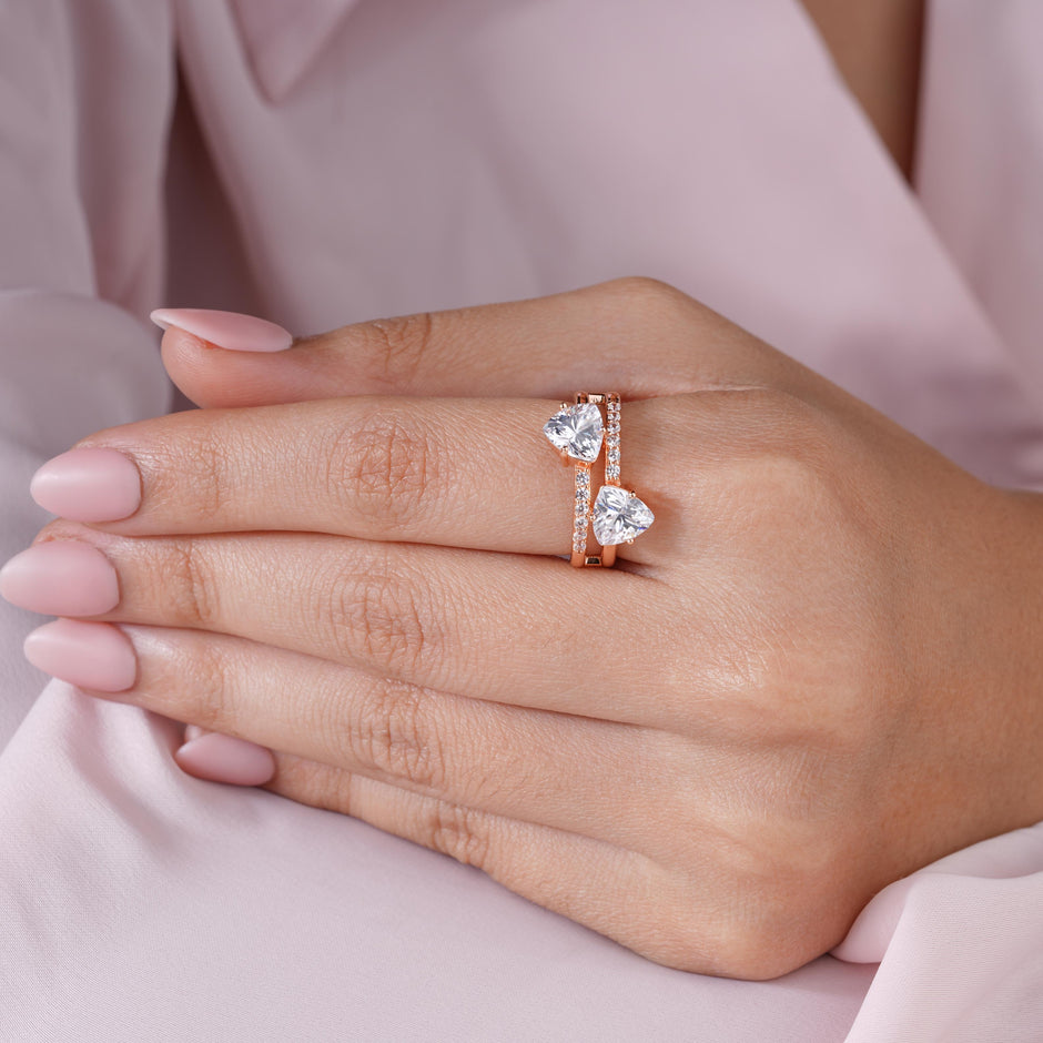 Dual Heart Diamond Rose Gold Ring