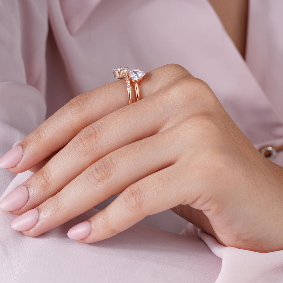 Dual Heart Diamond Rose Gold Ring