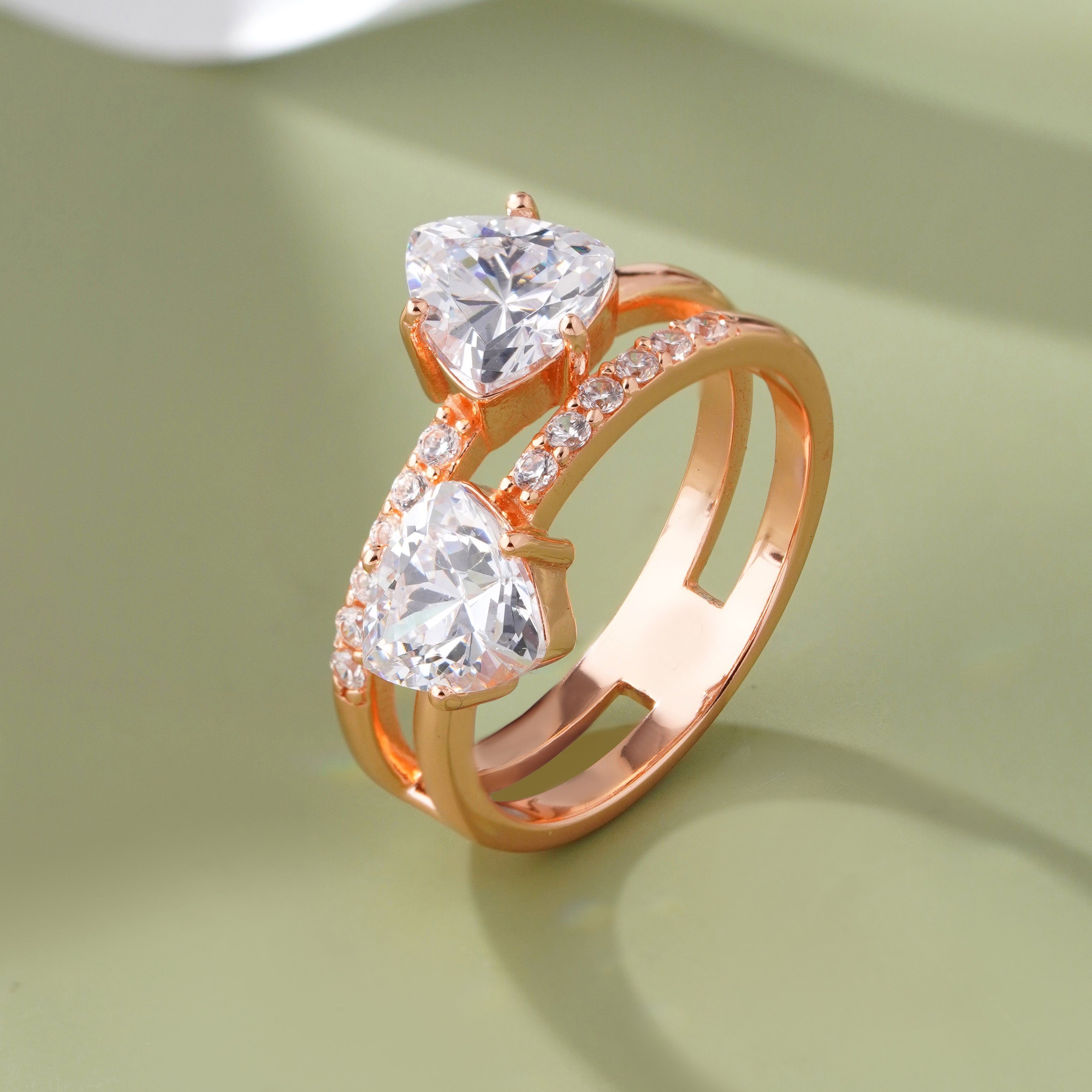 Dual Heart Diamond Rose Gold Ring