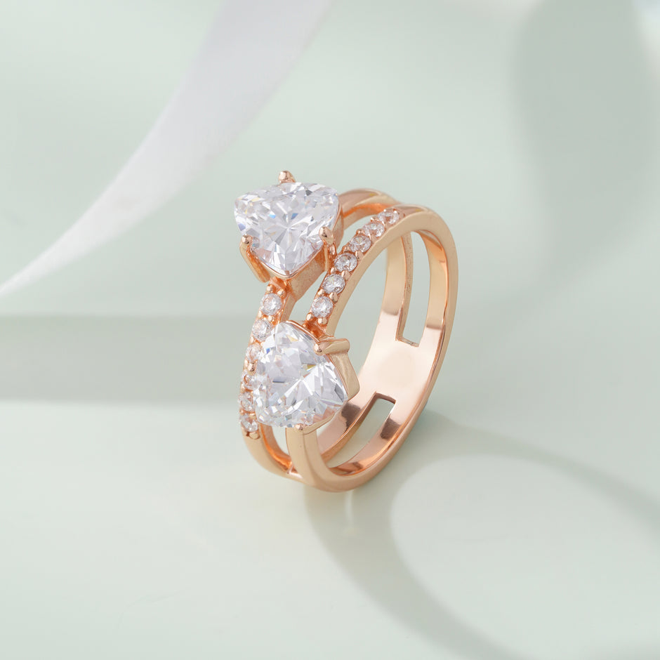 Dual Heart Diamond Rose Gold Ring