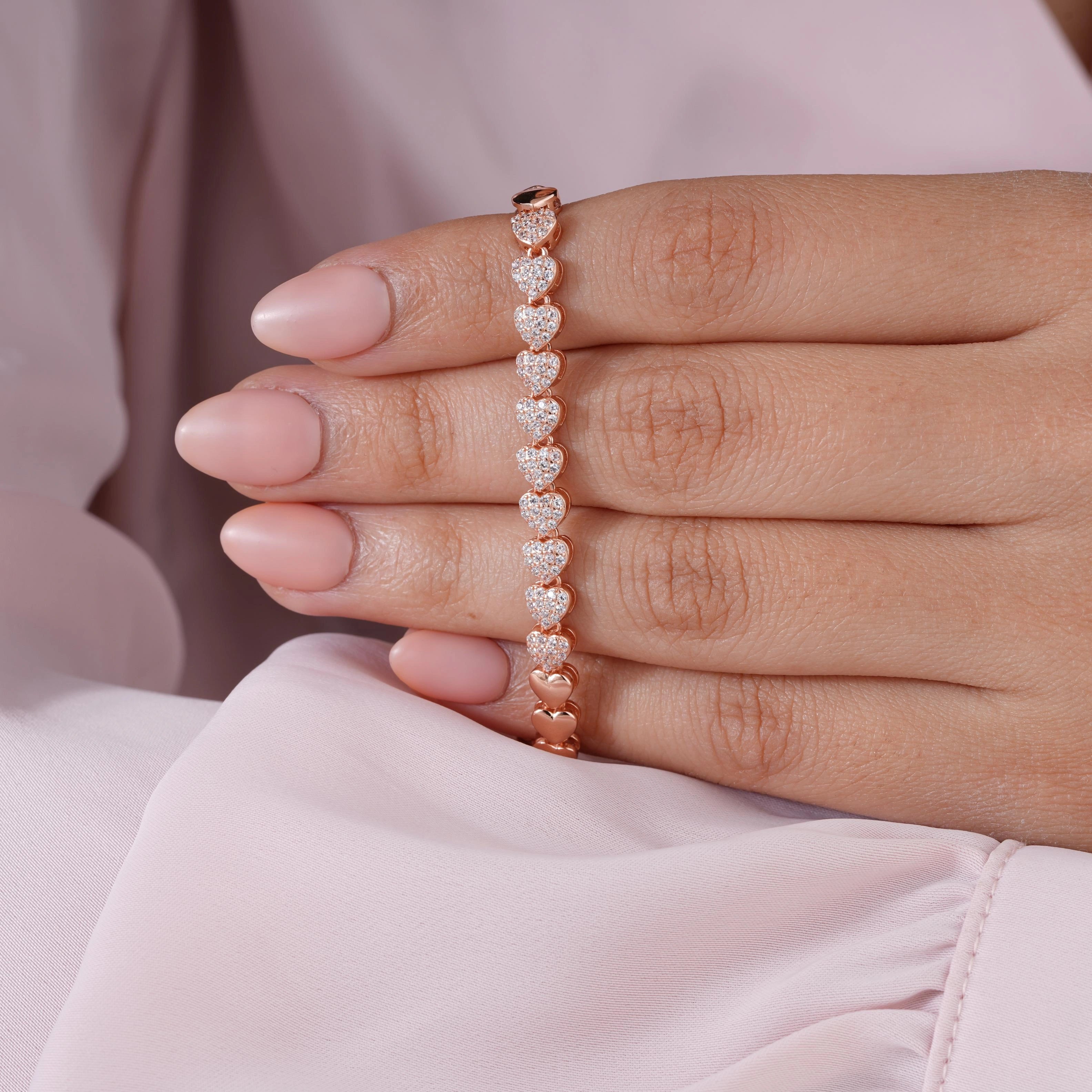 Heart Tennis Diamond Adjustable Rose Gold Bracelet for Women