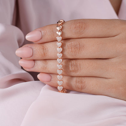 Heart Tennis Diamond Adjustable Rose Gold Bracelet for Women