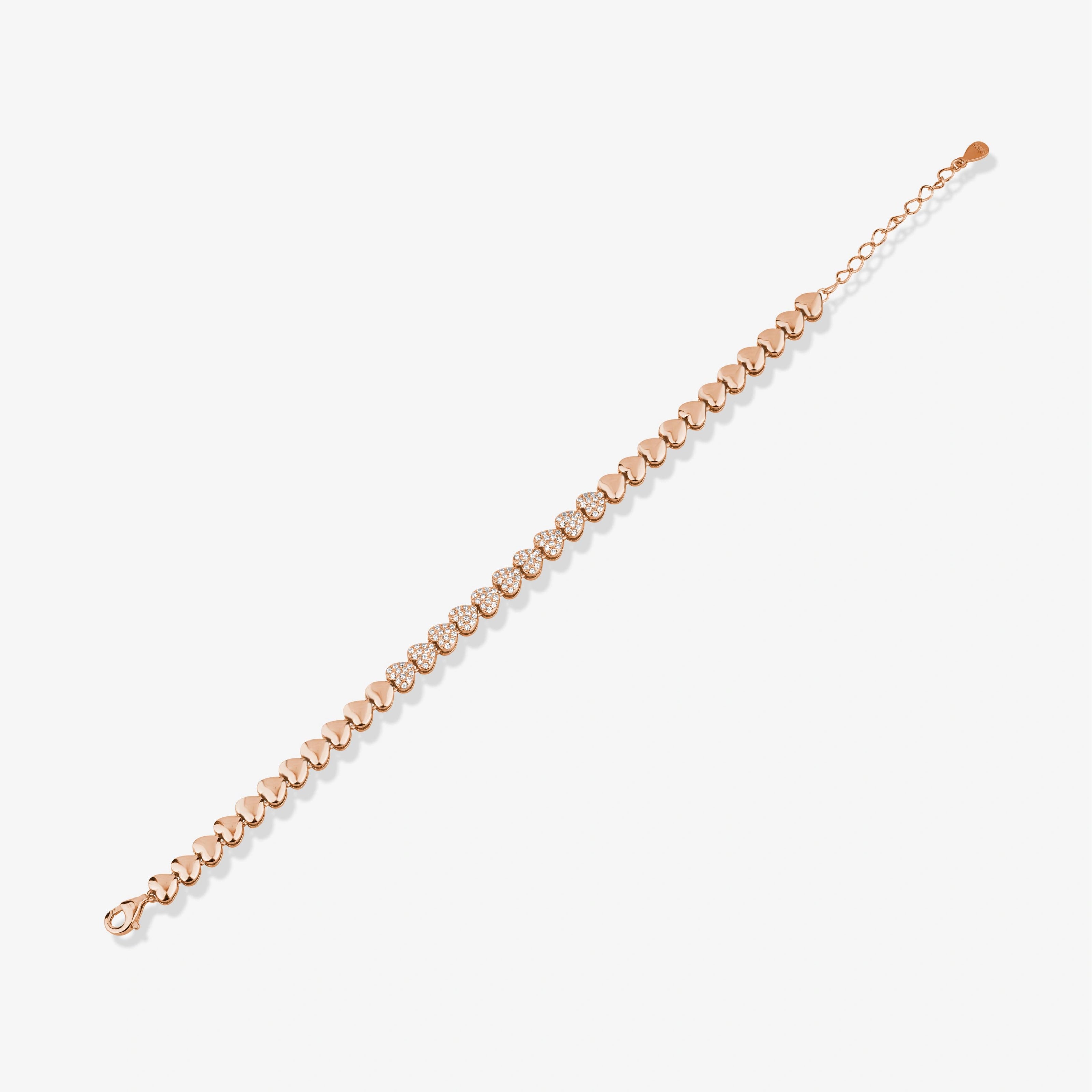 Heart Tennis Diamond Adjustable Rose Gold Bracelet for Women