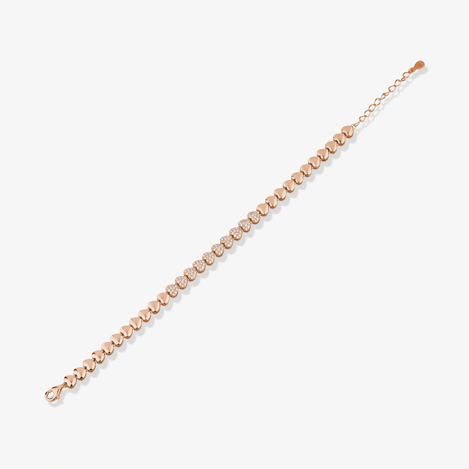 Heart Tennis Diamond Adjustable Rose Gold Bracelet for Women