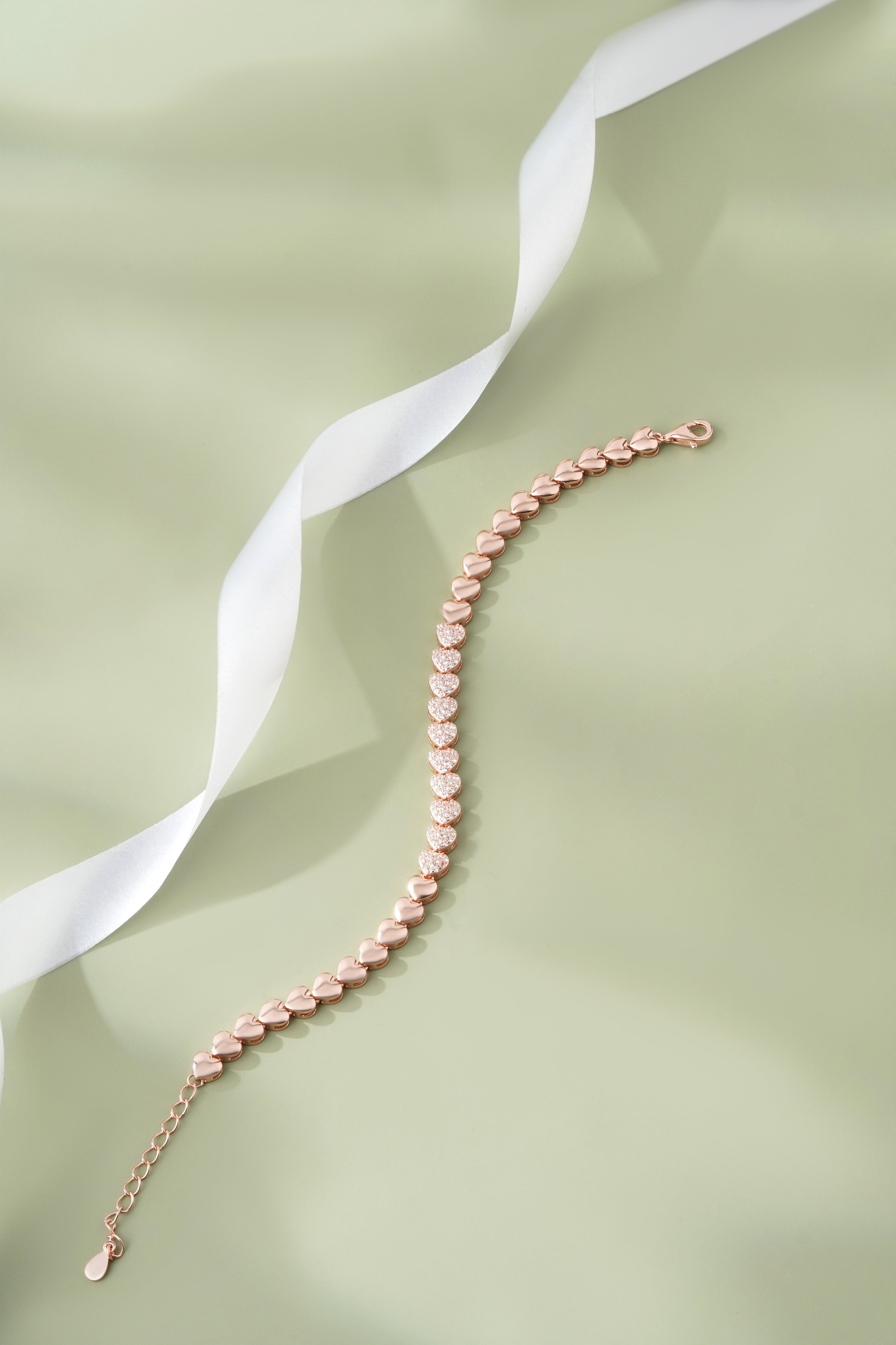 Heart Tennis Diamond Adjustable Rose Gold Bracelet for Women