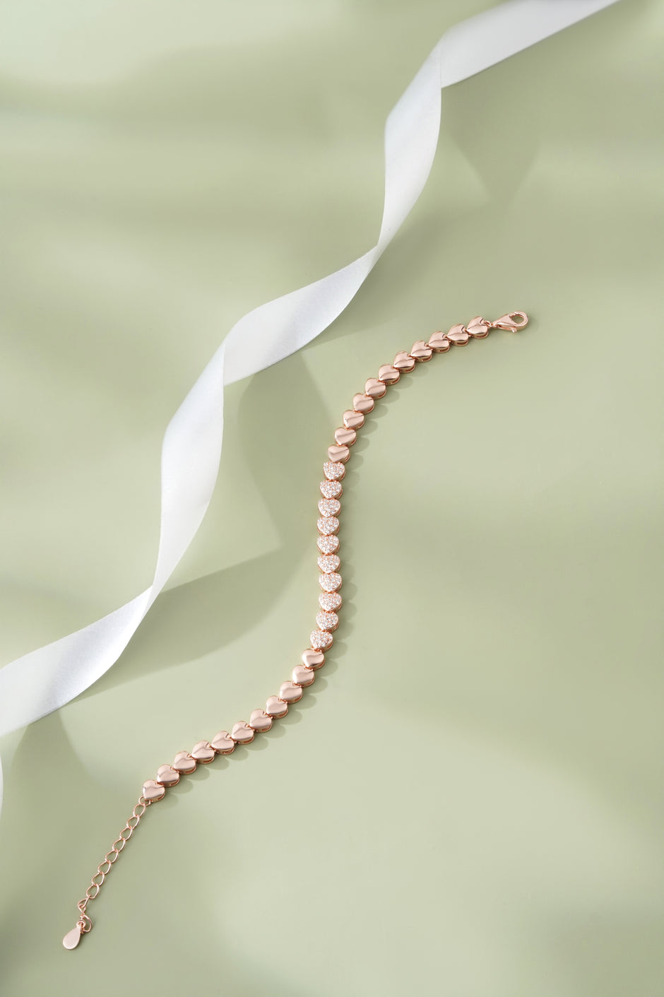 Heart Tennis Diamond Adjustable Rose Gold Bracelet for Women