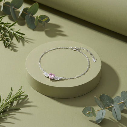 Heart with Wings 925 Sterling Silver Bracelet for Women
