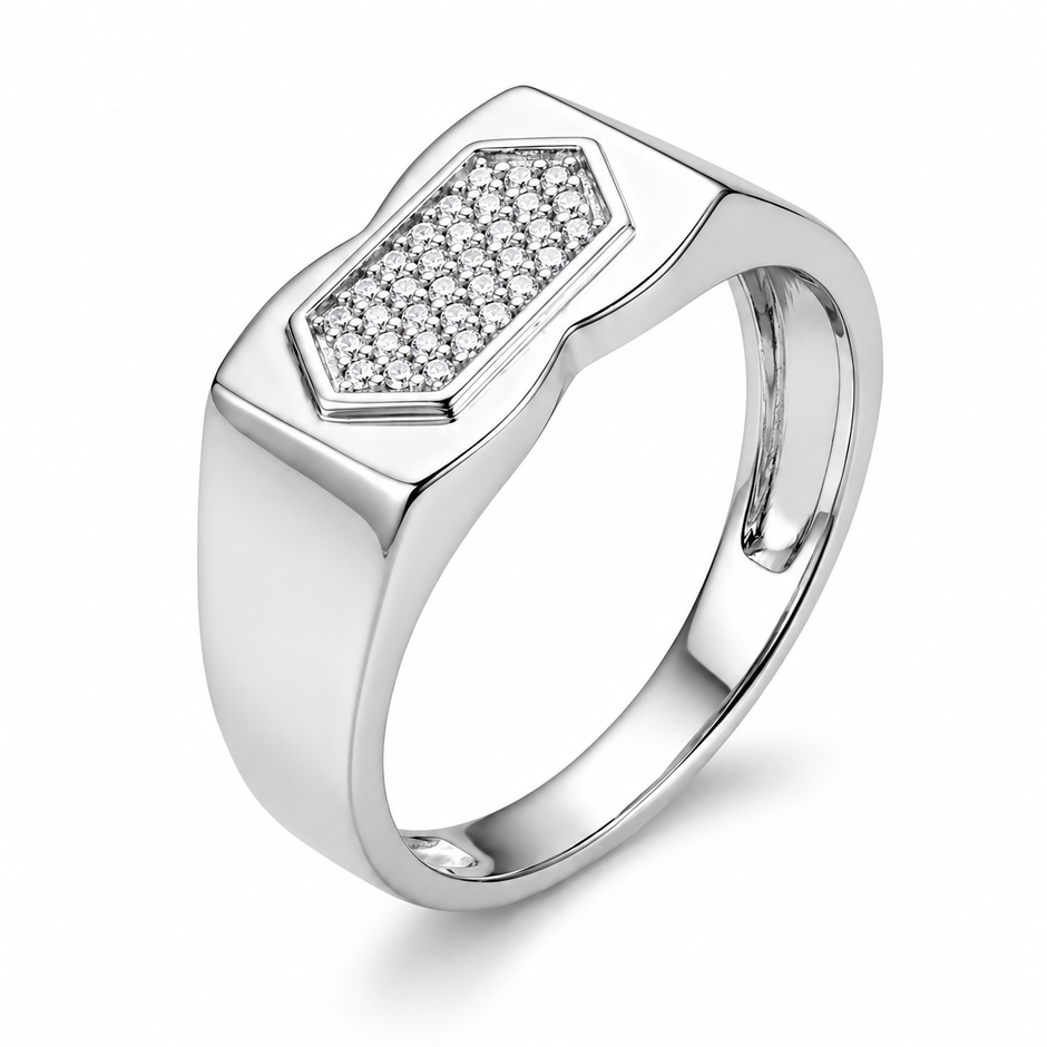 925 sterling silver men’s hexagonal CZ modern ring