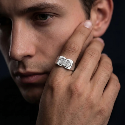 Hexagonal CZ Top 925 Sterling Silver Men's Minimal Modern Ring