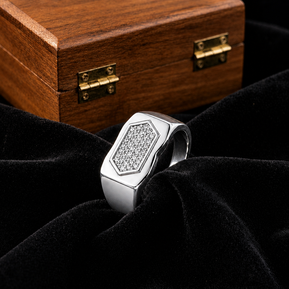 925 sterling silver men’s hexagonal CZ modern ring