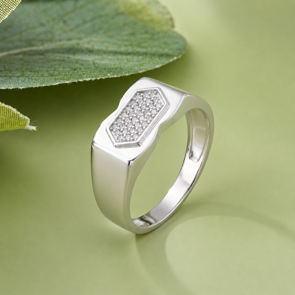 925 sterling silver men’s hexagonal CZ modern ring