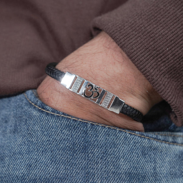 Noir Authority Diamond-Studded 925 Sterling Silver Bracelet for Men