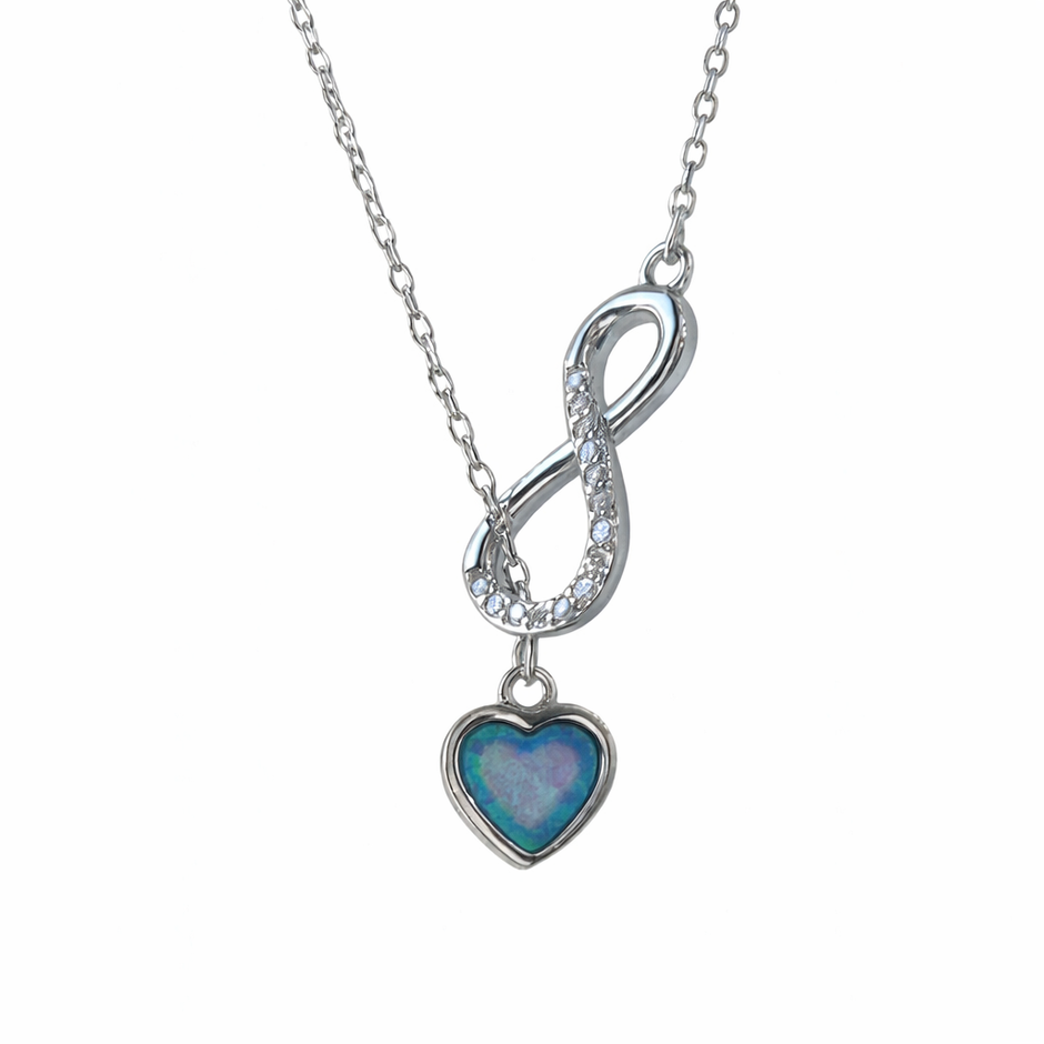 Infinity Love Blue Heart Diamond 925 Sterling Silver Pendant Chain for Women
