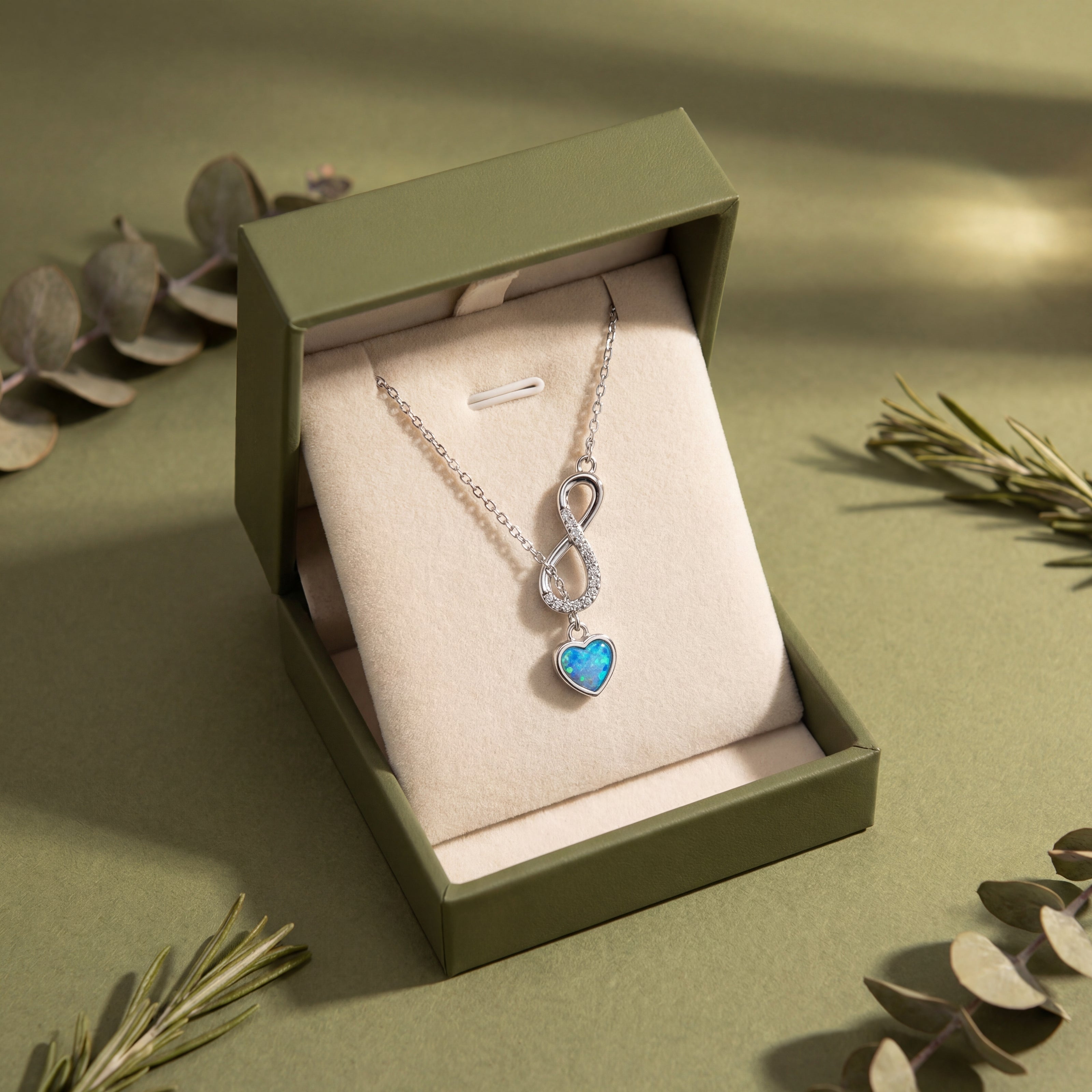 Infinity Love Blue Heart Diamond 925 Sterling Silver Pendant Chain for Women