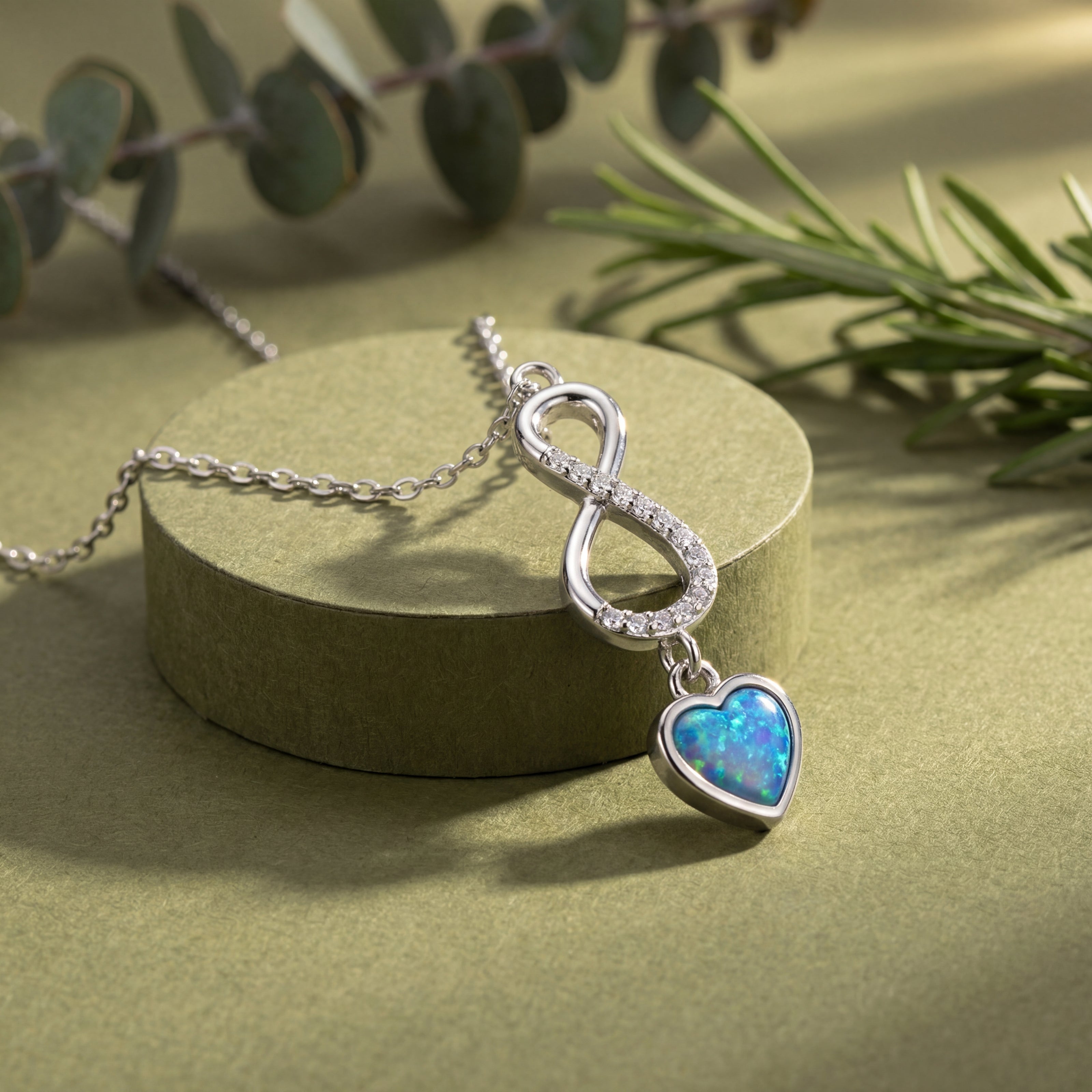 Infinity Love Blue Heart Diamond 925 Sterling Silver Pendant Chain for Women