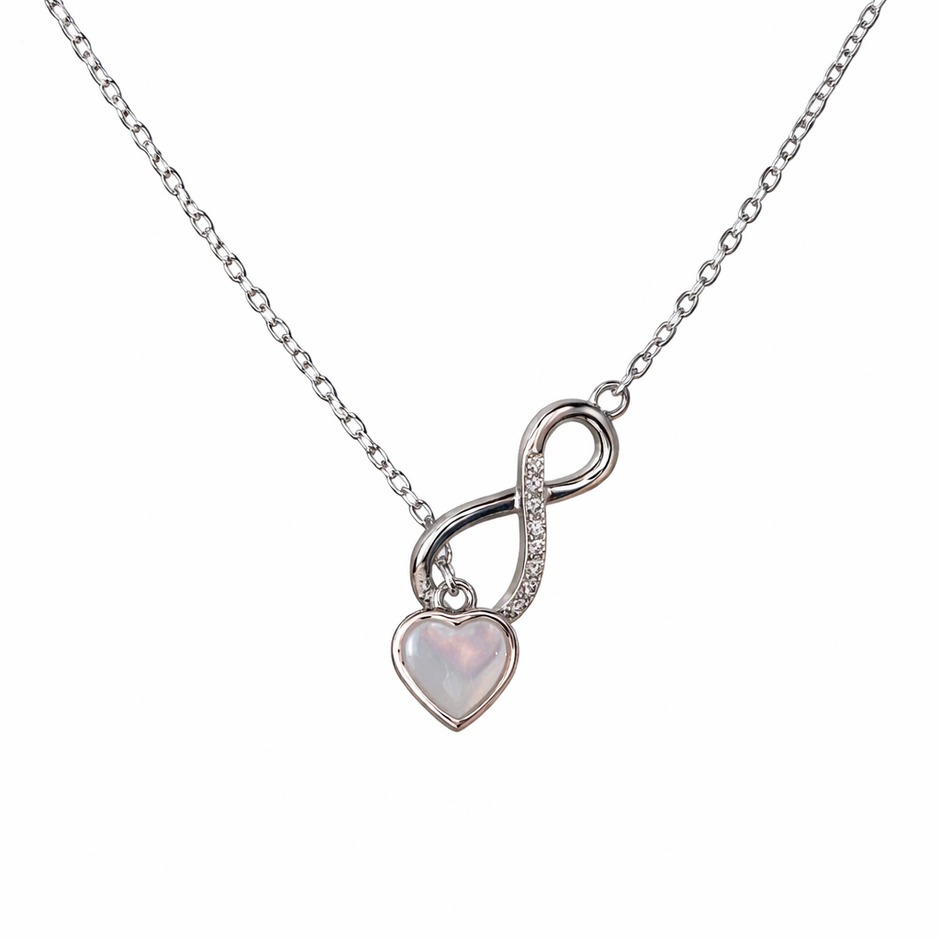 infinity love pearl heart diamond 925 silver pendant chain