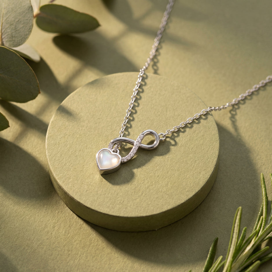 infinity love pearl heart diamond 925 silver pendant chain