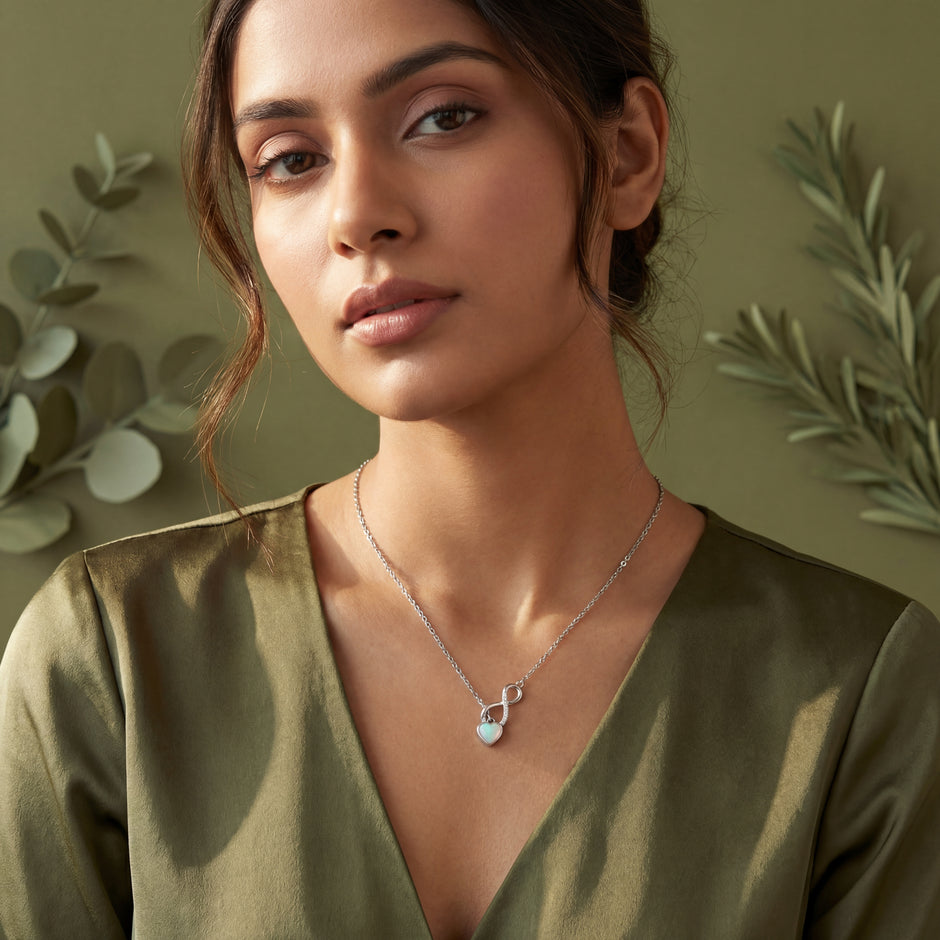 infinity love pearl heart diamond 925 silver pendant chain