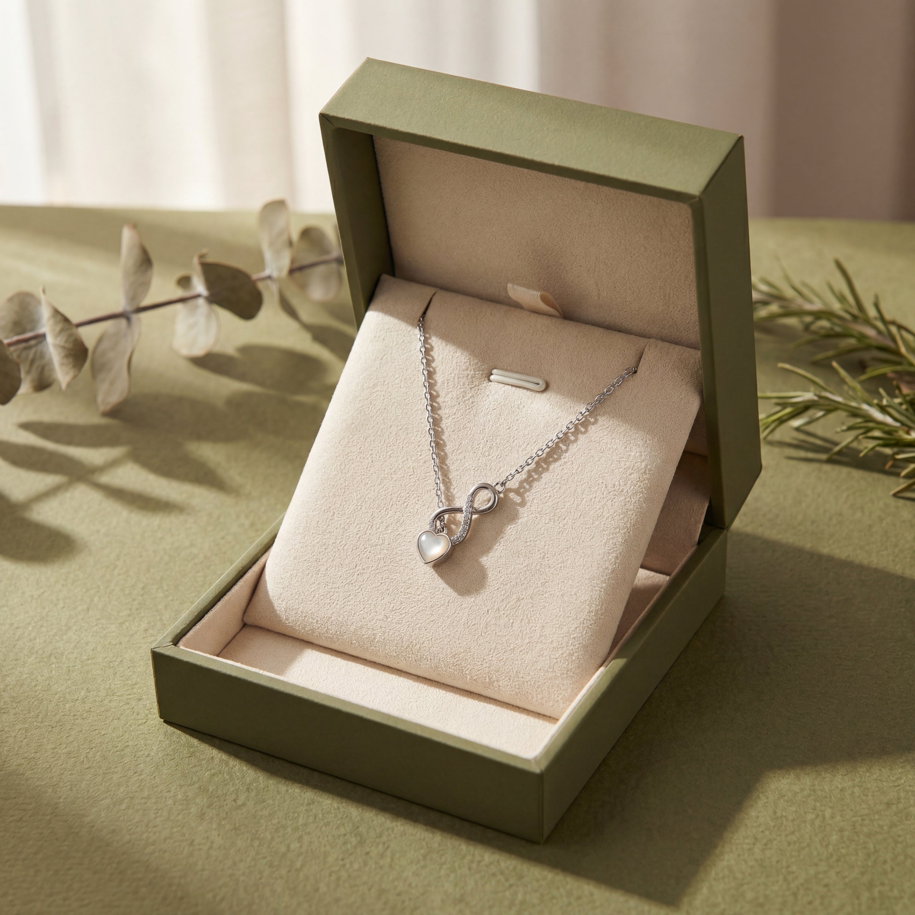infinity love pearl heart diamond 925 silver pendant chain