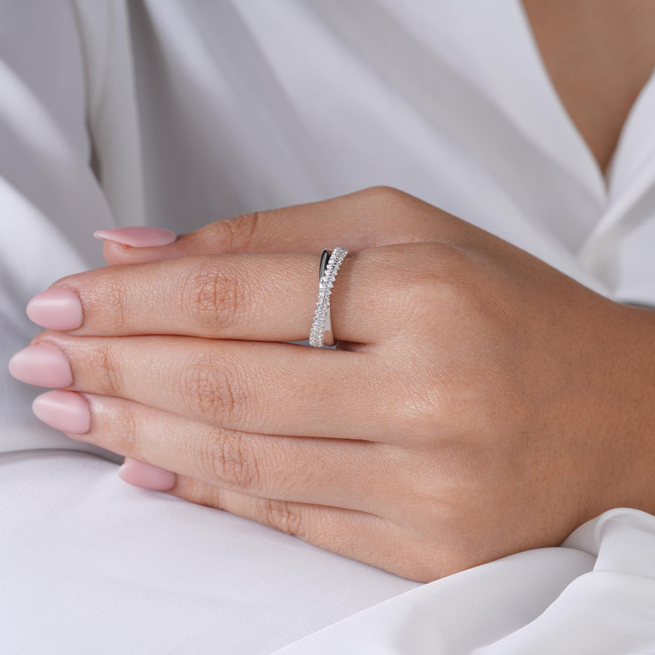 Infinity Design Diamond Silver Ring on Hand