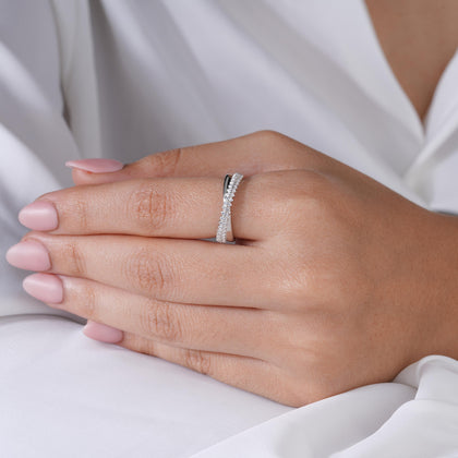 Infinity Design Diamond Silver Ring on Hand
