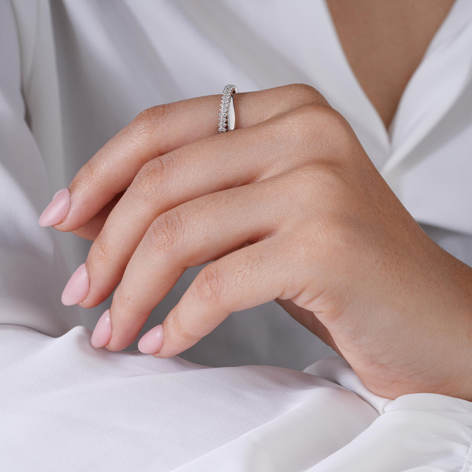 Infinity Design Diamond Silver Ring on Hand