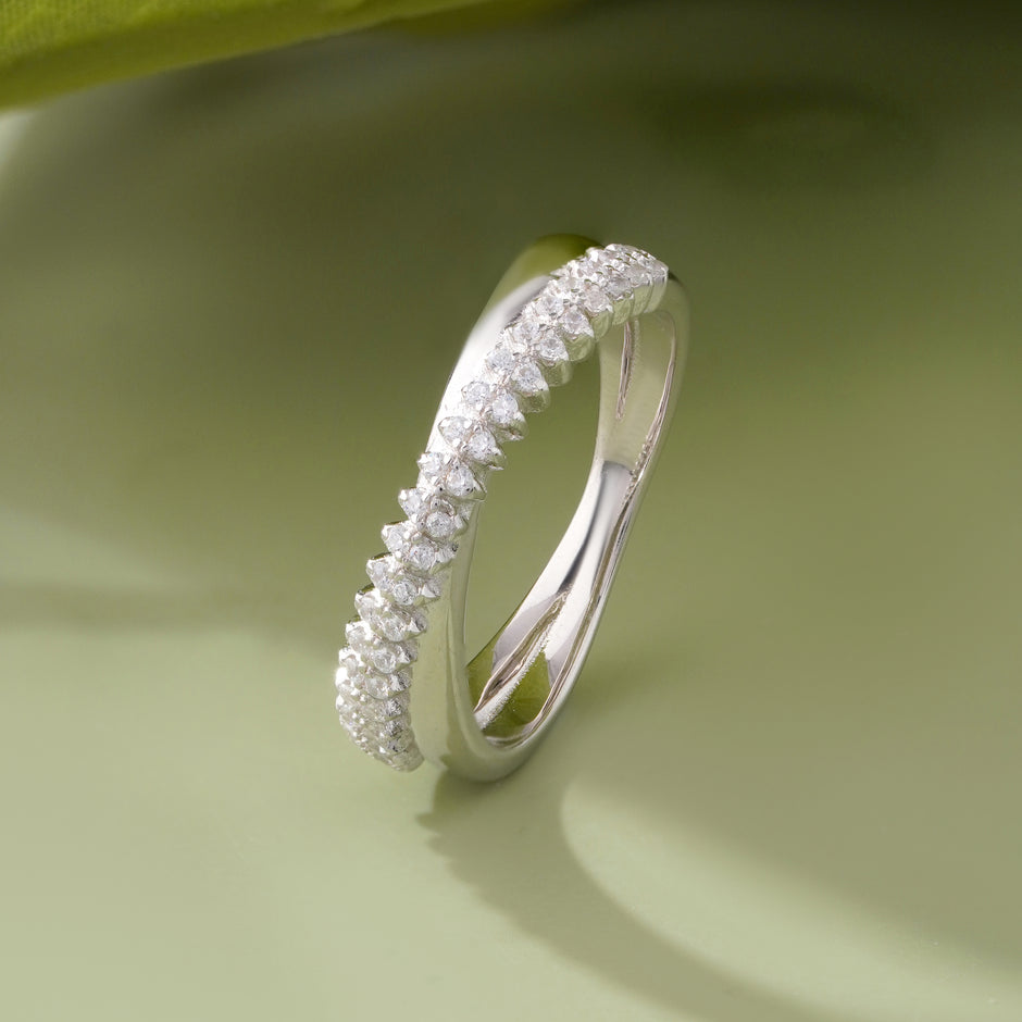 Infinity Design Diamond Silver Ring on Hand