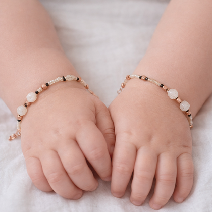 Ivory Rose Beaded 925 Sterling Silver Rose Gold Kid's Adjustable Bracelet