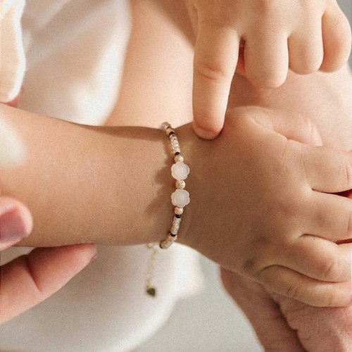 Ivory Rose Beaded 925 Sterling Silver Rose Gold Kid's Adjustable Bracelet