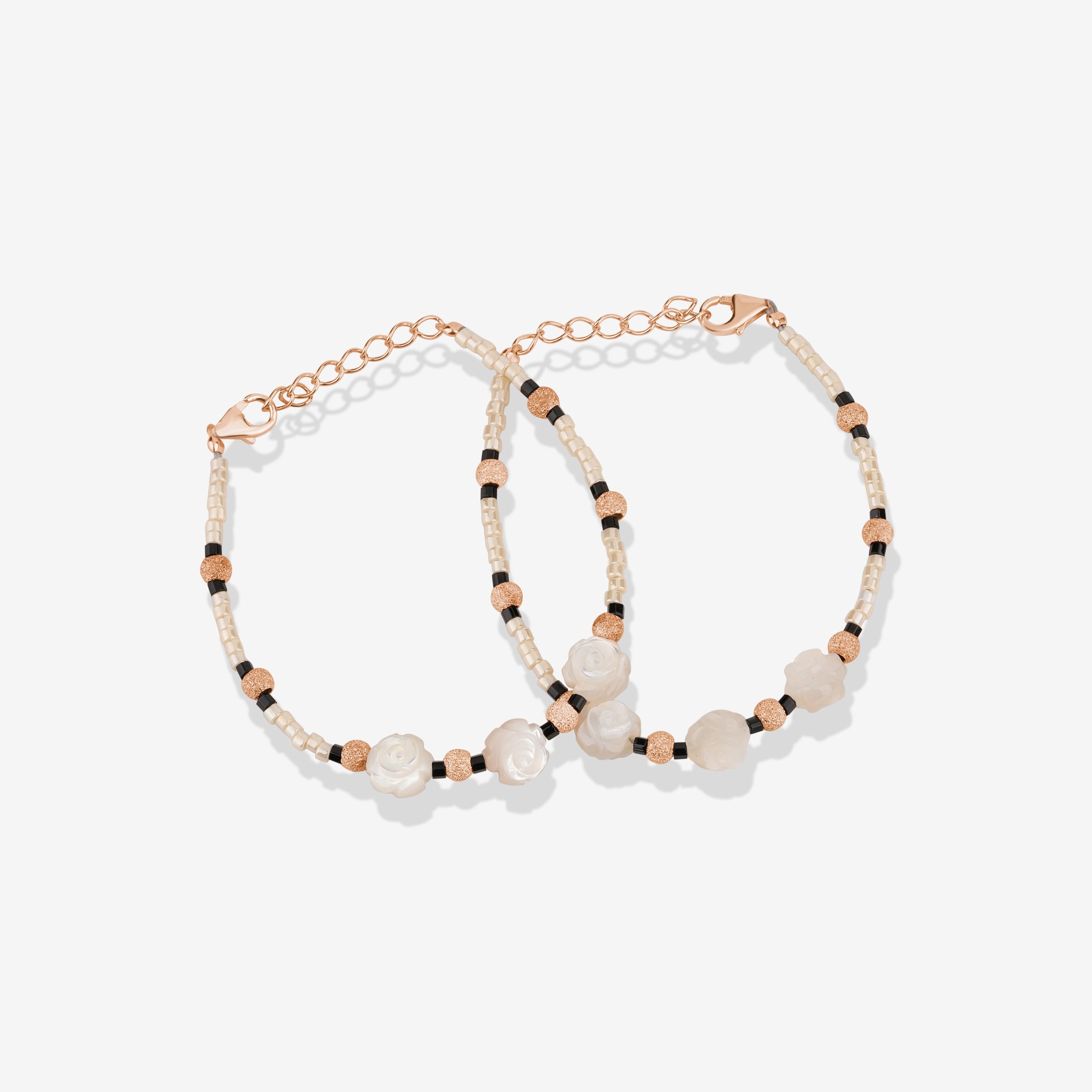 Ivory Rose Beaded 925 Sterling Silver Rose Gold Kid's Adjustable Bracelet
