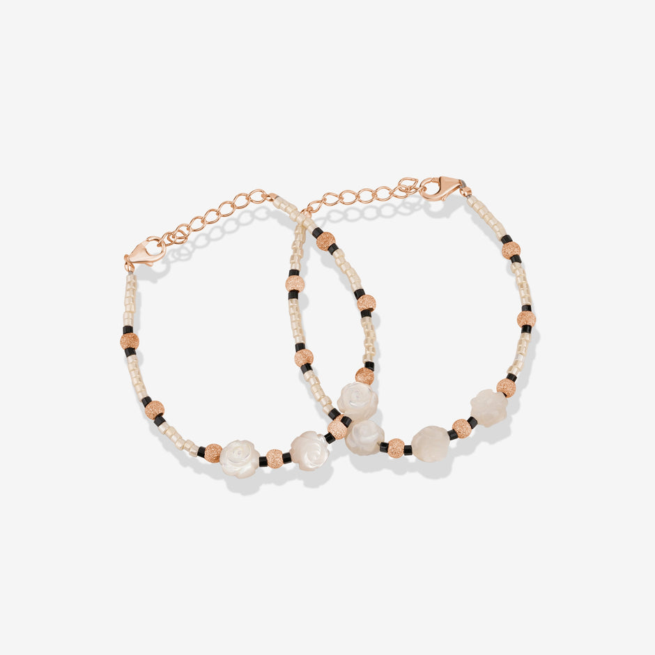 Ivory Rose Beaded 925 Sterling Silver Rose Gold Kid's Adjustable Bracelet