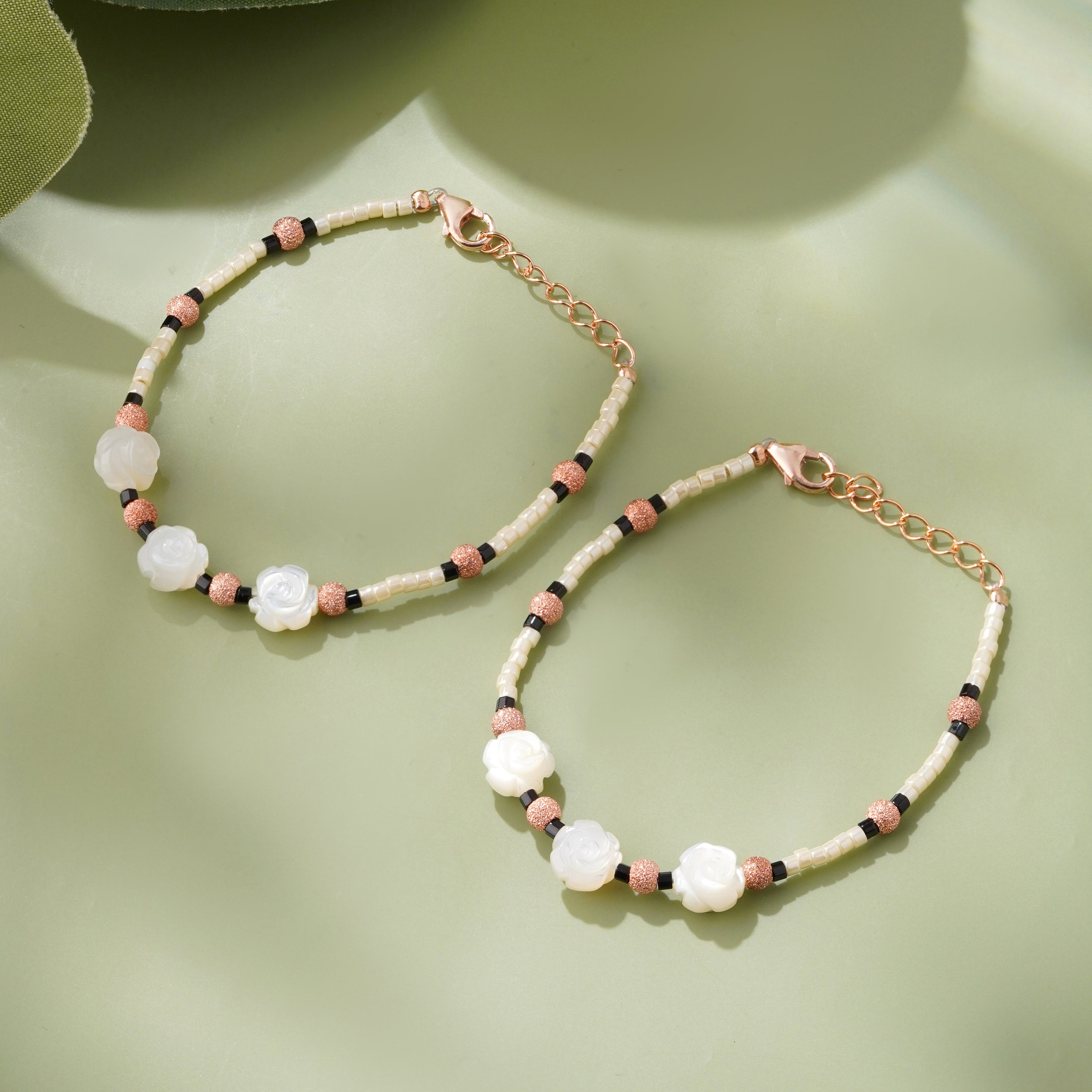 Ivory Rose Beaded 925 Sterling Silver Rose Gold Kid's Adjustable Bracelet