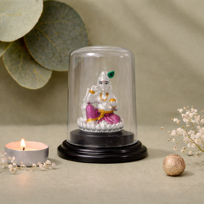 Laddu Gopal Silver Murti with Glass Dome