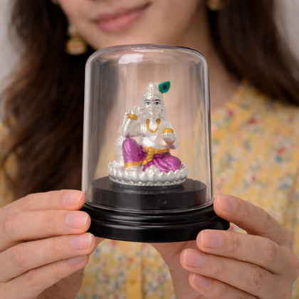 Laddu Gopal Silver Murti with Glass Dome