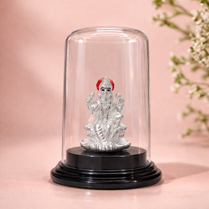 Laxmi Ji Silver Murti in Glass Dome
