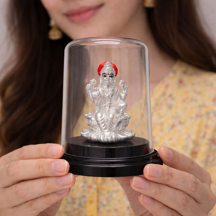 Laxmi Ji Silver Murti in Glass Dome