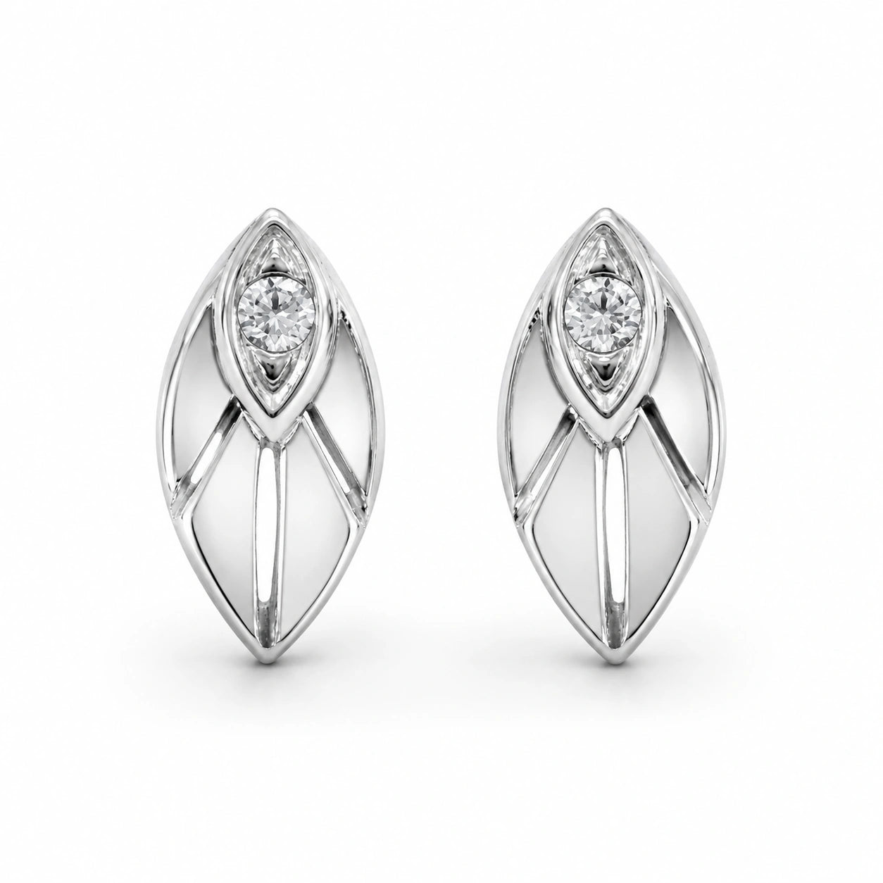 Leaf Diamond 925 Sterling Silver Stud Earrings for Women