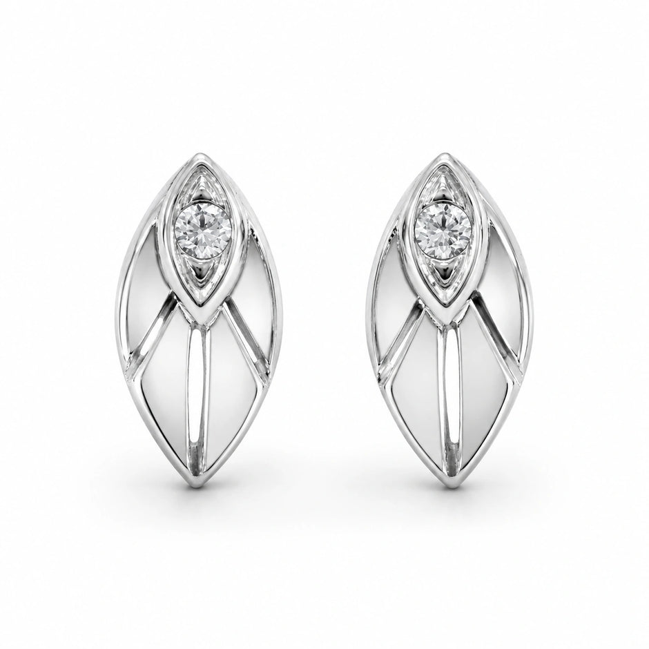 Leaf Diamond 925 Sterling Silver Stud Earrings for Women