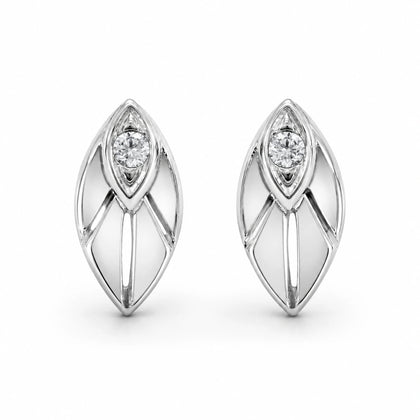 925 Sterling Silver Leaf Design Cubic Zirconia Stud Earrings with Minimalist Marquise Shape for Women