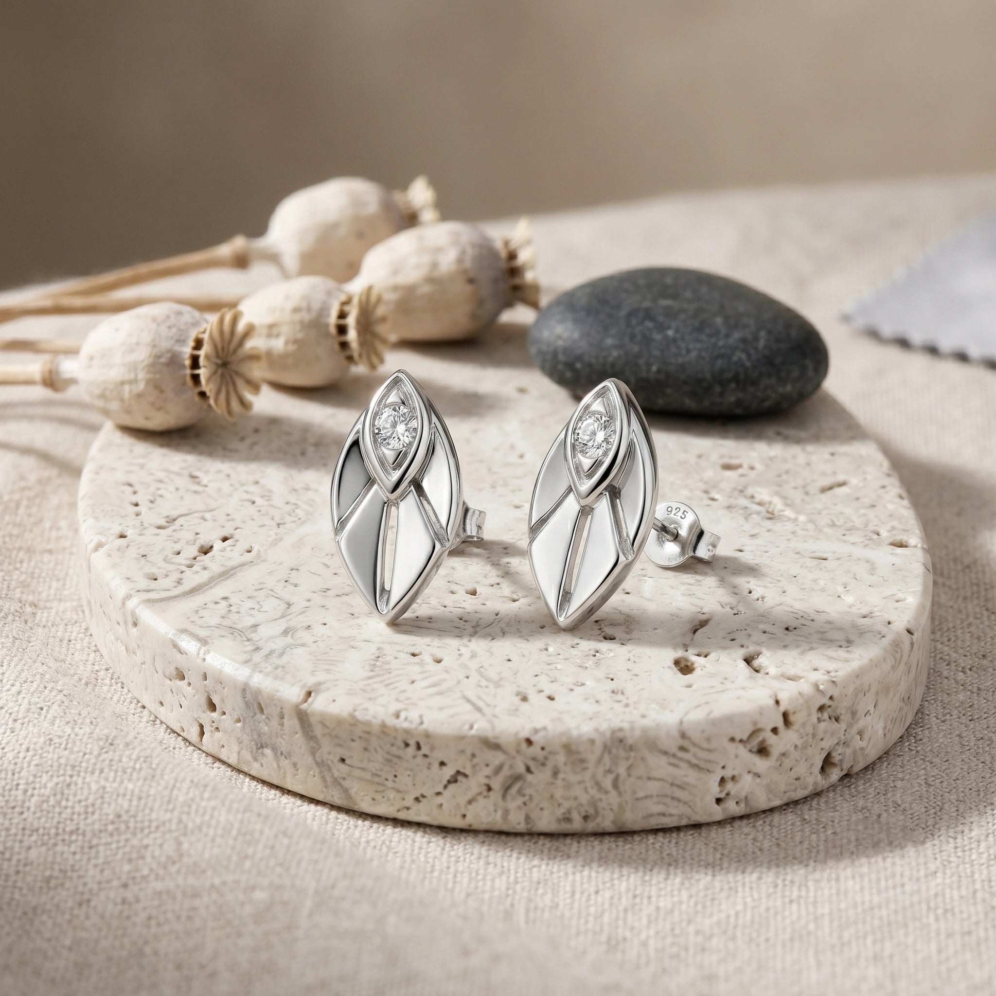 Leaf Diamond 925 Sterling Silver Stud Earrings for Women