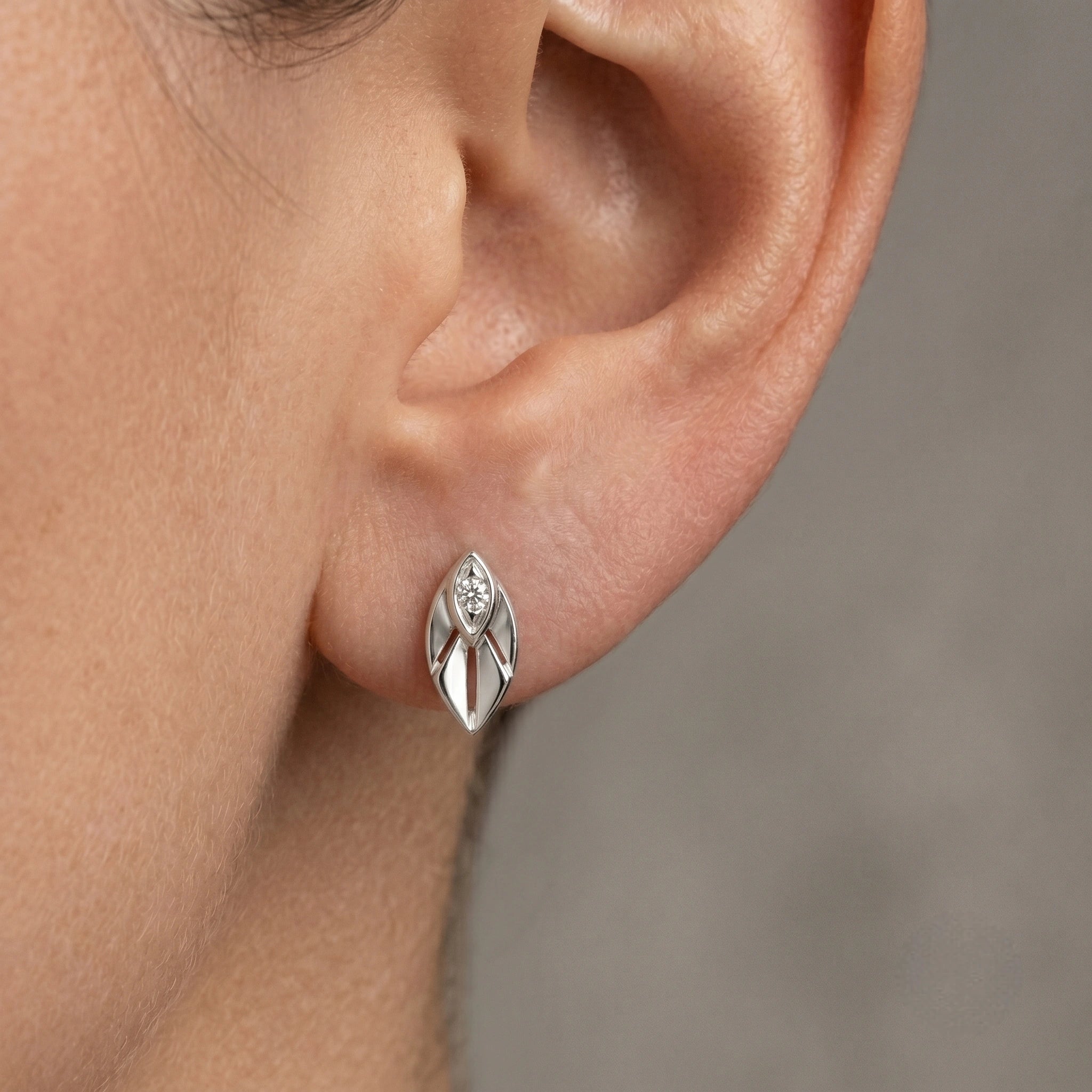 Leaf Diamond 925 Sterling Silver Stud Earrings for Women