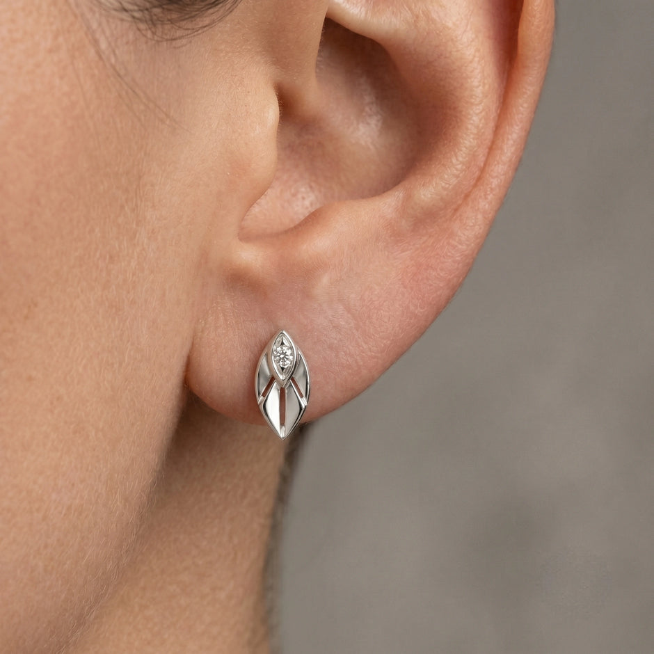 Leaf Diamond 925 Sterling Silver Stud Earrings for Women
