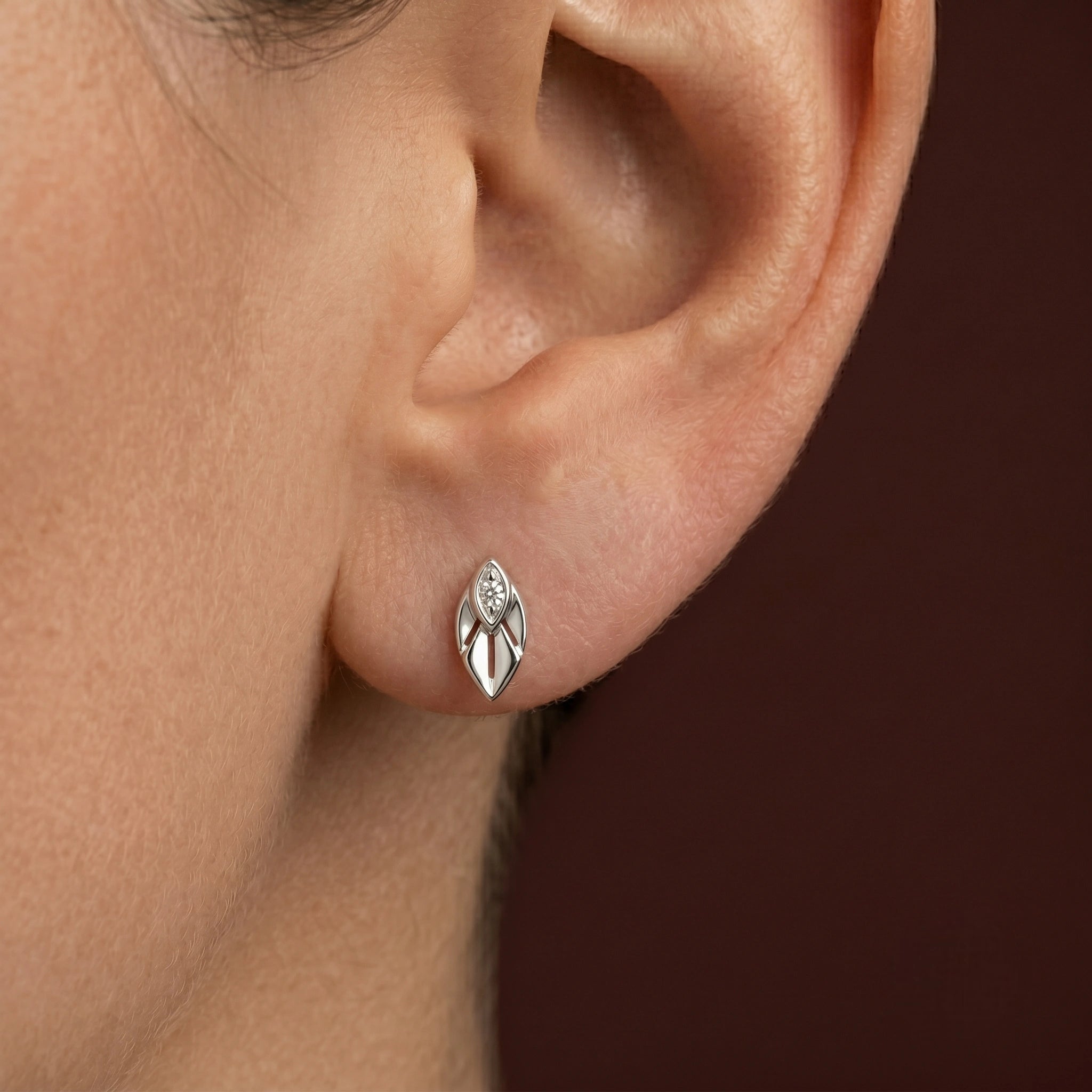Leaf Diamond 925 Sterling Silver Stud Earrings for Women