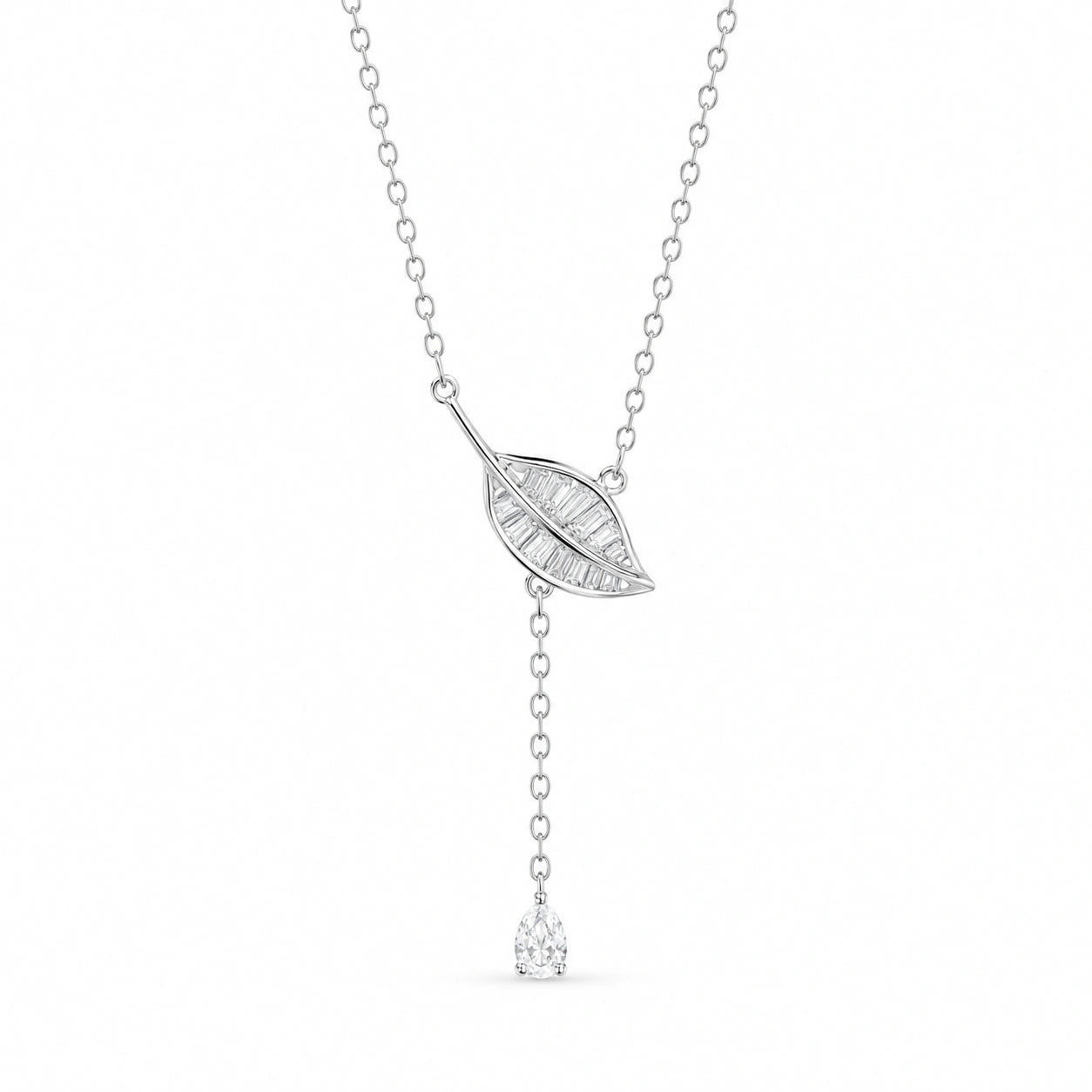 Leaf Drop Diamond 925 Sterling Silver Pendant Chain for Women
