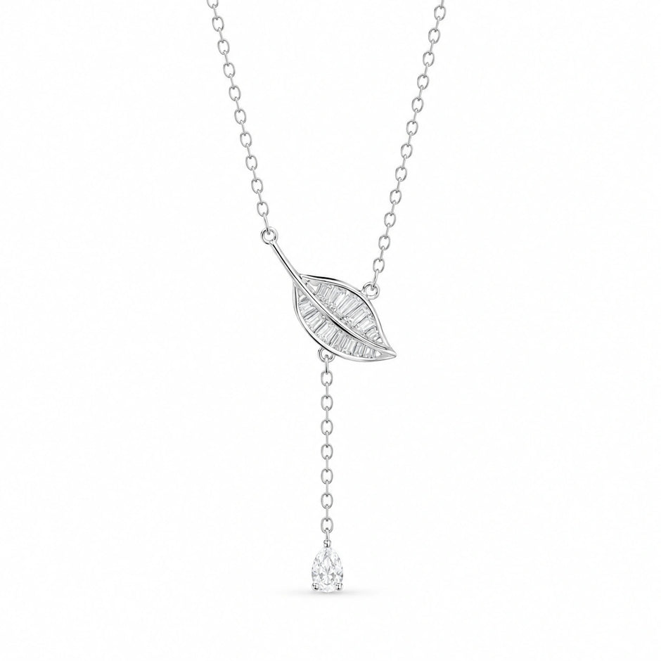 Leaf Drop Diamond 925 Sterling Silver Pendant Chain for Women