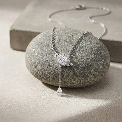 Leaf Drop Diamond 925 Sterling Silver Pendant Chain for Women