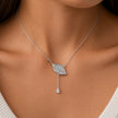 Leaf Drop Diamond 925 Sterling Silver Pendant Chain for Women